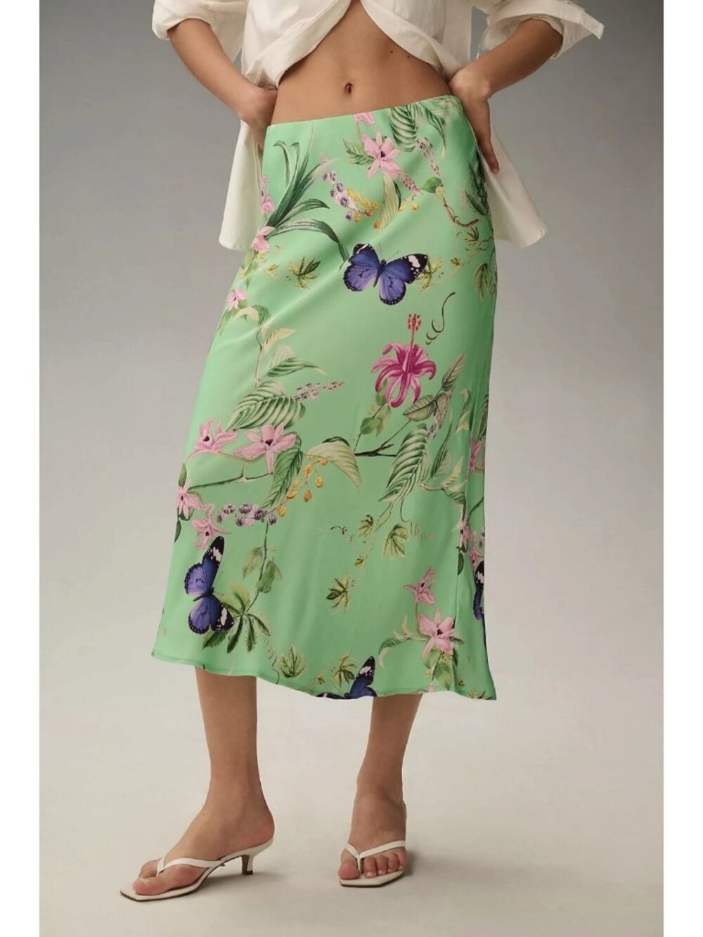 Anthropologie The Tilda Midi Slip Skirt Floral Butterfly Print Y2K 90s Small - Picture 2 of 12